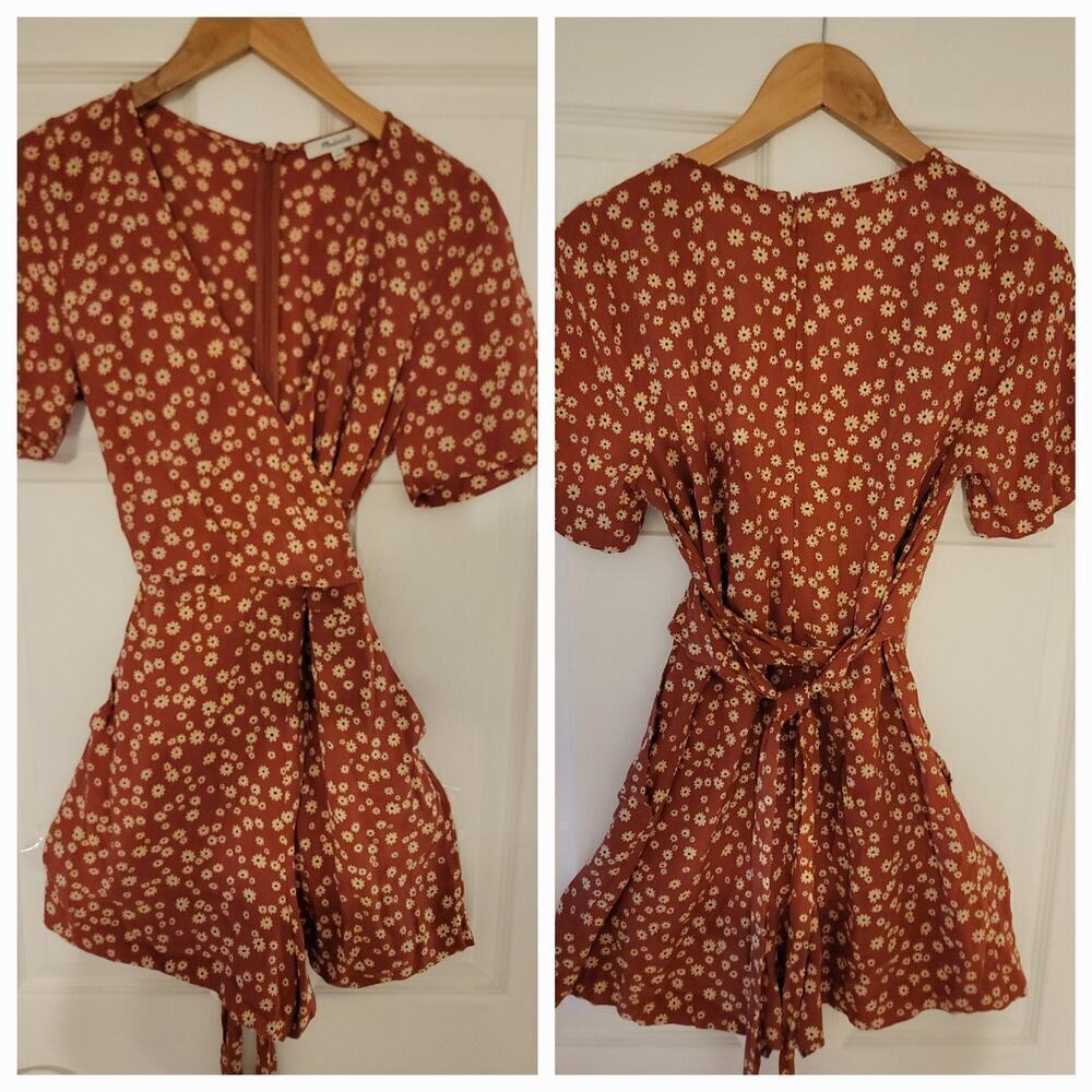 Madewell Romper Womens SZ 4 Wrap-Front Floral Daisy Field Bohemian Cottagecore